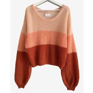 FLANNEL Australia Mohair Wool Knit Striped Pullover Sweater Embroidered Logo S